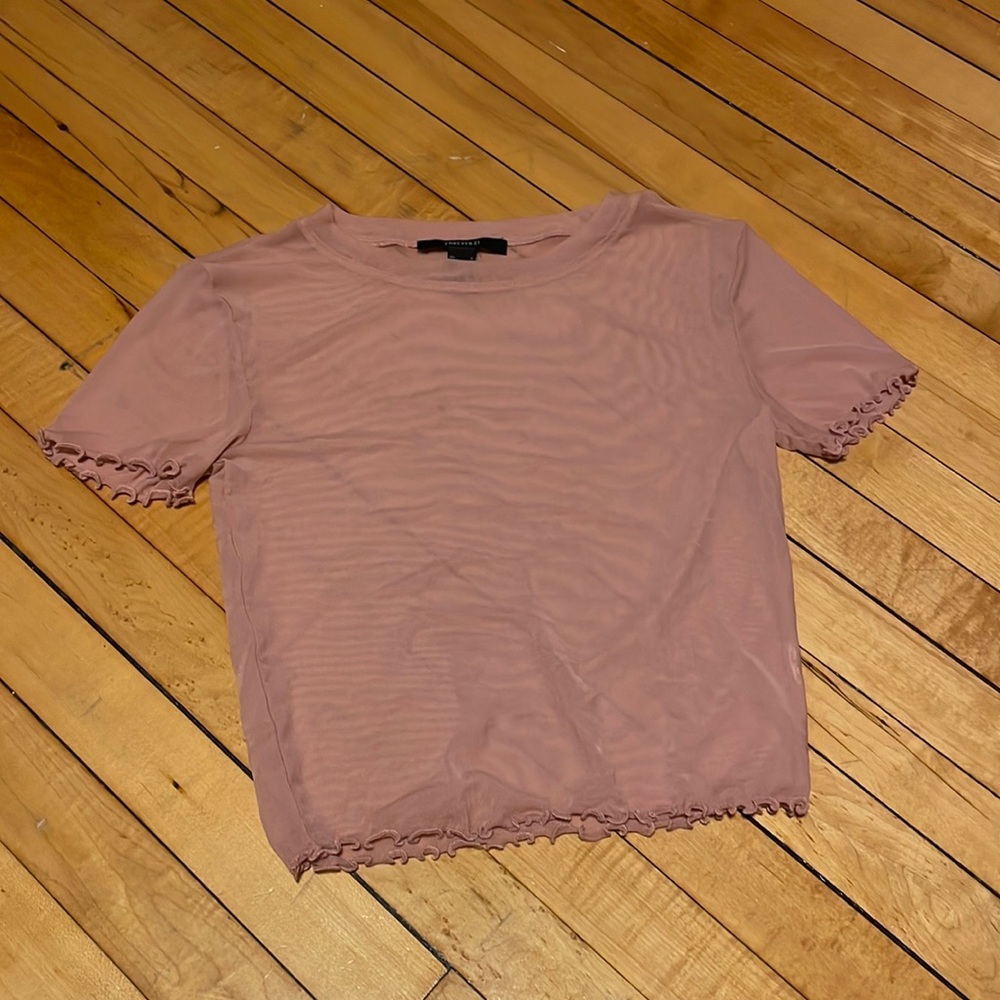 S pink sheer cropped shirt